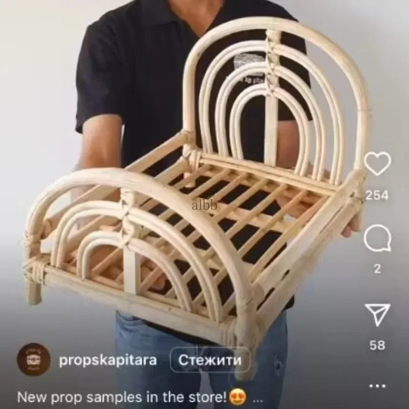 Wooden Rattan Newborn Prop Bed